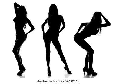 Silhouette Of 3 Sexy Women Modeling