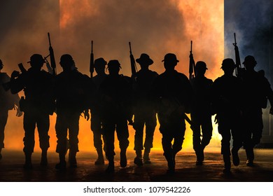 Silhouette Action Soldiers Walking Hold Weapons Stock Photo (Edit Now ...