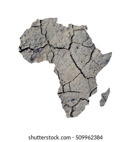 Silhouette Of Africa. Map Is Fulfilled With Image Of Dry Land. Metaphor Of Catastrophic Climate Changes In Area - Droughts, Dryland, Desertification, Degradation Of Arid Soil