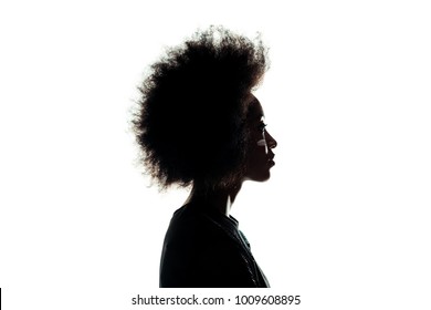 silhouette of african american woman with afro hairstyle isolated on white