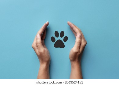 The Silhouette Of An Animal's Paw In A Human Hand. Animal Protection Symbol