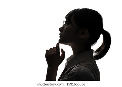 Silhouette Of Asian High School Girl.