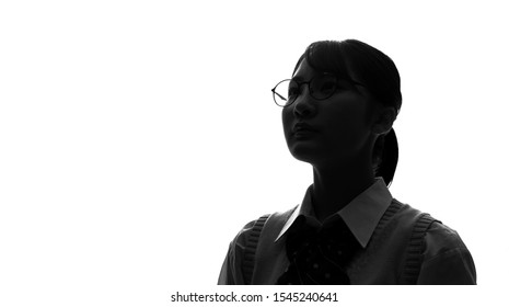 Silhouette Of Asian High School Girl.