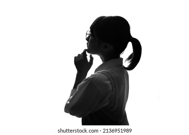 Silhouette Of Asian High School Girl.