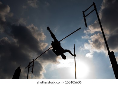 A Silhouette Of Athlete During Pole Vault