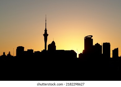 Silhouette Of Auckland CBD During Sunset