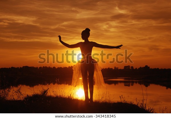 Silhouette Ballet Dancer Sunset Outdoors Stock Photo (Edit Now) 343418345