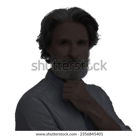 Silhouette of bearded man isolated on white