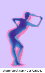 Silhouette Of Beautiful Sexy Woman Behind Curtain On Color Background