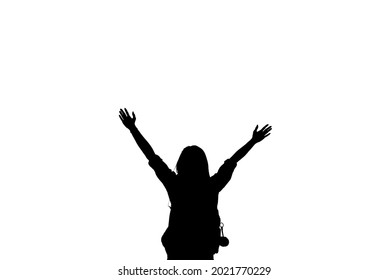 Silhouette Beautiful Woman Raising Her Hand Stock Photo 2021770229 ...