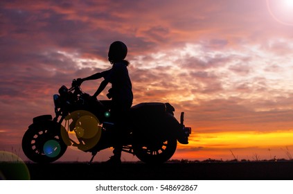 Silhouette Biker Sunset Stock Illustration 175339298