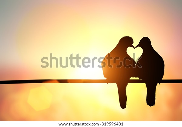 silhouette of bird in heart shape on pastel background\
and Valentine\'s Day 