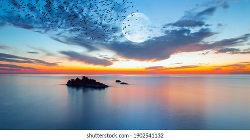 Moon Over Sea High Res Stock Images Shutterstock