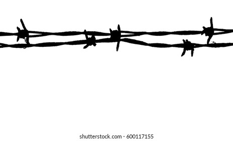 Silhouette Black Barbed Wire Over White Stock Photo (Edit Now) 600117155