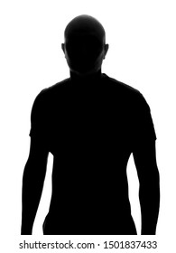 Silhouette Of A Bold Man On A White Background.