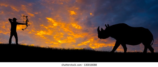 Silhouette Of A Bow Hunter.