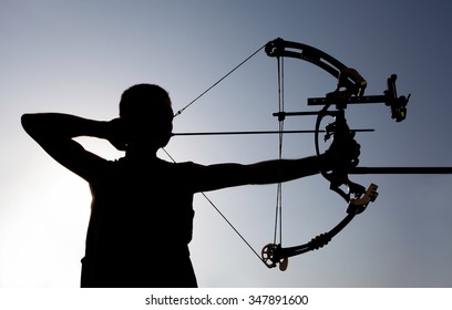 Silhouette Of Bow Hunter Drawing Bow