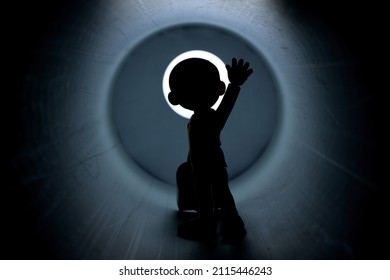 A Silhouette Of A Boy Waving Goodbye