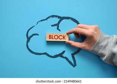 The Silhouette Of The Brain And The Word: A Block In It. A Symbol Of Limited Thinking