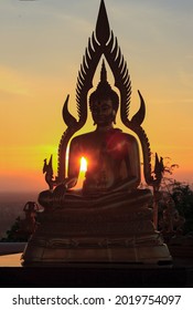 Silhouette of Buddha in a temple,thailand