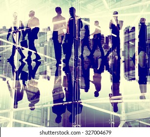 Silhouette Business People Commuter Walking Rush Hour Concept