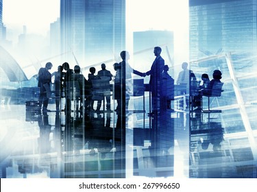 Silhouette Business People Discussion Meeting Cityscape Stock Photo ...