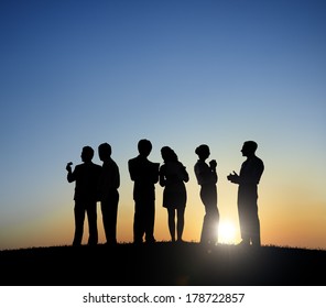 Silhouette Business People Working Sunset Stock Photo 178722857 ...