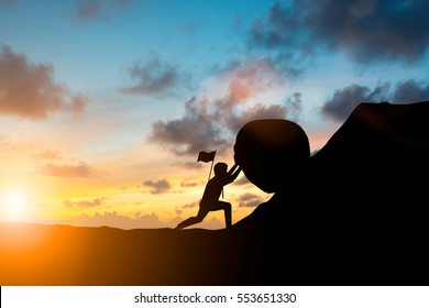 Silhouette businessman patience hard work and the pressure to reach the finish line over blurred natural Motivate employee growth concept. - Shutterstock ID 553651330
