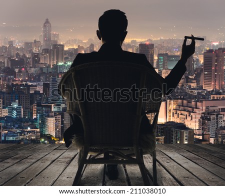 Similar – Image, Stock Photo Businessman smoking cigar in street cafe