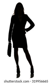 silhouette of a busy business woman backlight studio on white