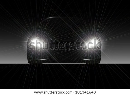 Silhouette Car Headlights On Black Background Stock Photo ...