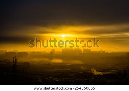 Silhouette city sun light dooms day sky sunrise sunset building industrial sun clouds