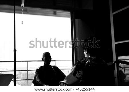 Silhouette concept true love wife visiting husband in Hospital in black and white