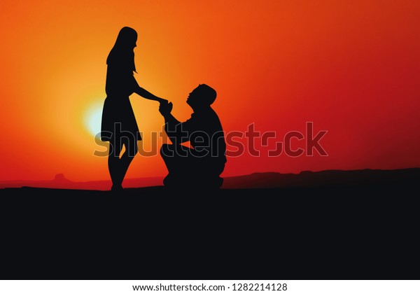 Silhouette Couple One Holding Hands Boy Stock Photo Edit Now