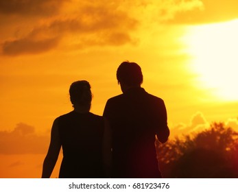 Silhouette Couple Walking Sunset Stock Photo 681923476 | Shutterstock