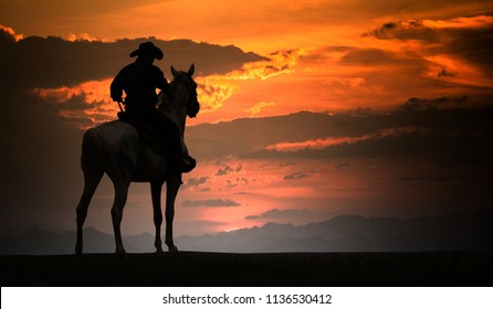  Silhouette Cowboy on horseback