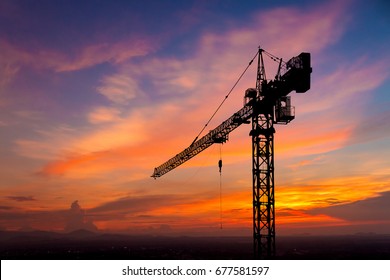 Silhouette Crane Construction Site On Sunset Stock Photo 680692918 ...