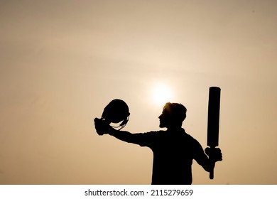 Silhouette of a cricketer celebrating after getting a century in the cricket match. Indian cricket players and sports concept. - Powered by Shutterstock