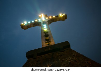 Silhouette Of Cross From Cerro San Cristobal, Lima, Peru.