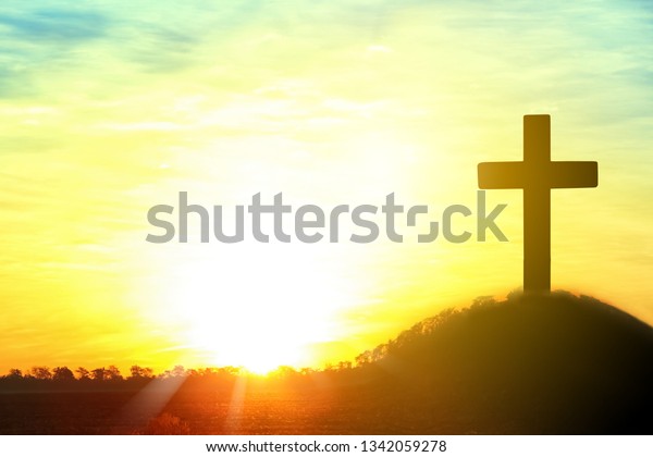 Silhouette Cross On Hill Sunrise Space Stock Photo 1342059278 ...