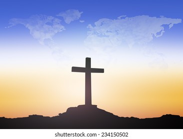 Silhouette Cross On World Map Clouds Stock Photo 234150502 | Shutterstock