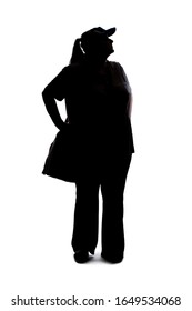 Silhouette Of A Curvy Or Plus Size Woman On A White Background.  She Is Unrecognizable And Standing Or Waiting