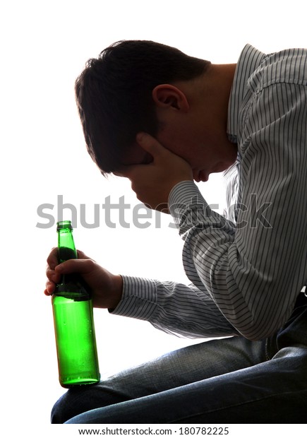 Silhouette Depressed Man Alcohol Addiction On Stock Photo 180782225 ...