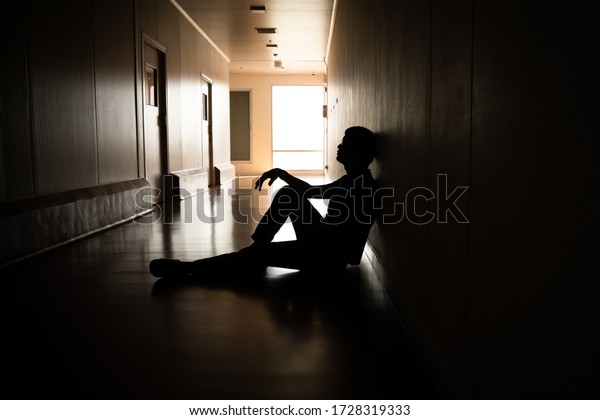 Silhouette Depressed Man Sitting On Walkway Stock Photo 1728319333 ...