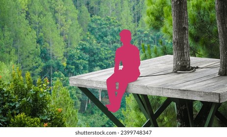 The silhouette was digitally transformed into a solid pink color, standing out from the natural background.