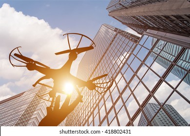 Silhouette Of Drone Concept In The City