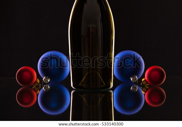 Silhouette Elegant Wine Bottles Christmas Decoration Stock Photo