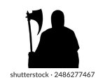 silhouette of an executioner in a hood on a white background