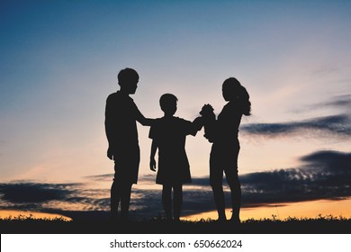 Silhouette Family Boy Playing Little Dog Stock Photo 650662024 ...