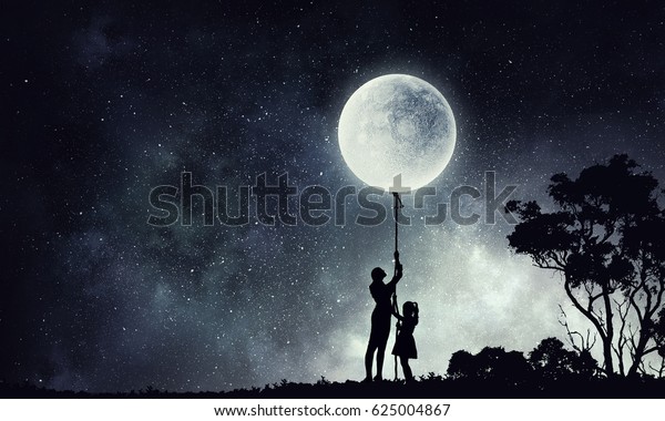 Silhouette Family On Night Background Mixed Stock Photo 625004867 ...